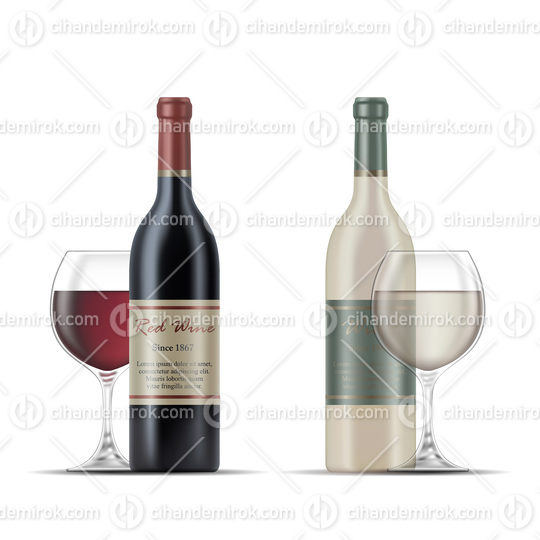 Red and White Wine Bottles and Wine Glasses