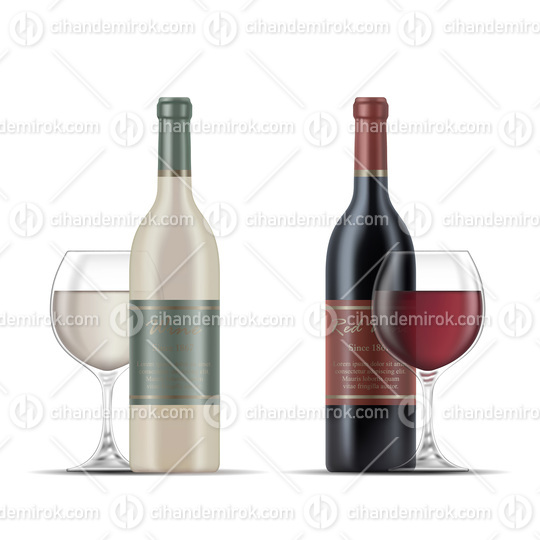 Red and White Wine Glasses and Wine Bottles