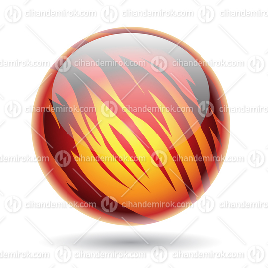 Red and Yellow Glossy Striped Planet Like Sphere