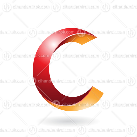 Red and Yellow Shiny Twisted Letter C Icon with a Shadow
