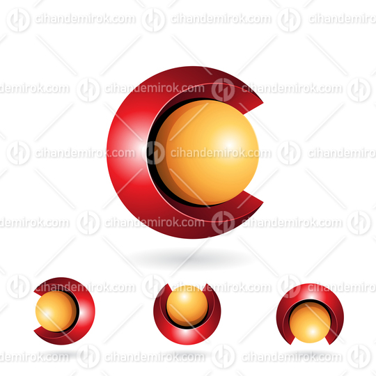 Red and Yellow Spherical 3d Bold Two Piece Letter C Icon