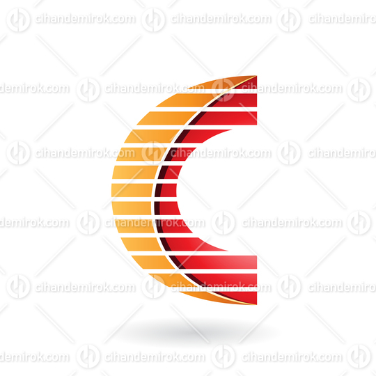 Red and Yellow Striped Two Layered Icon for Letter C