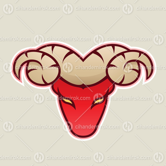 Red Aries or Ram Icon Front View Vector Illustration