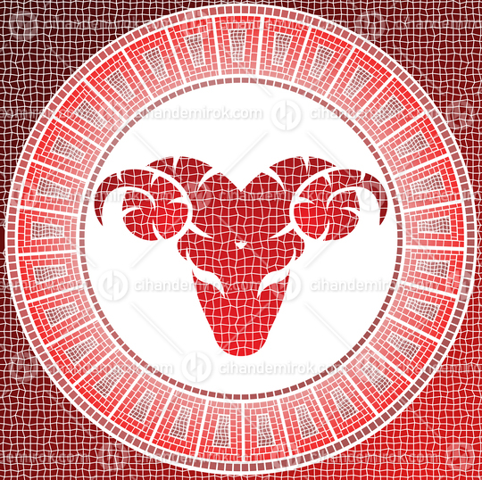 Red Aries Zodiac Sign in form of an Antique Mosaic