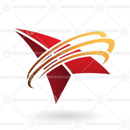 Red Arrow Shape with Yellow Rings Reminiscent of Paper Airplane