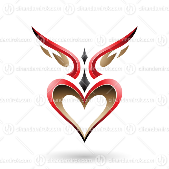 Red Bird Like Winged Heart with a Shadow Vector Illustration