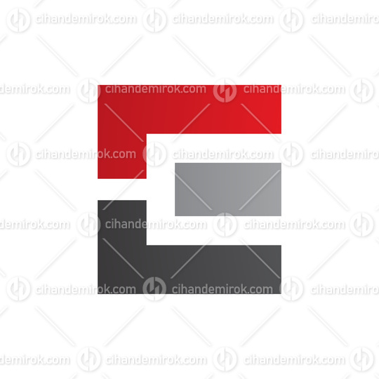 Red Black and Grey Rectangular Letter E Icon