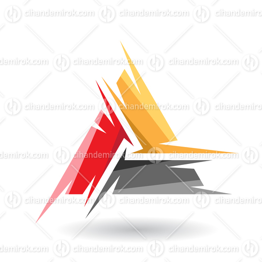 Red Black and Yellow Shaded Rough Triangle Design for Letter A