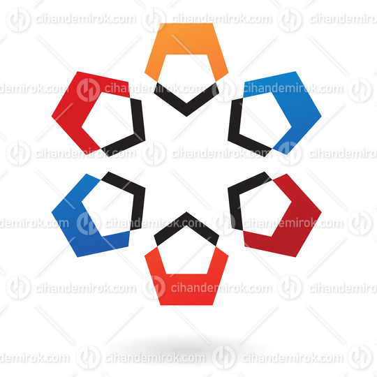 Red Black Orange and Blue Intersecting Pentagons Abstract Logo Icon 