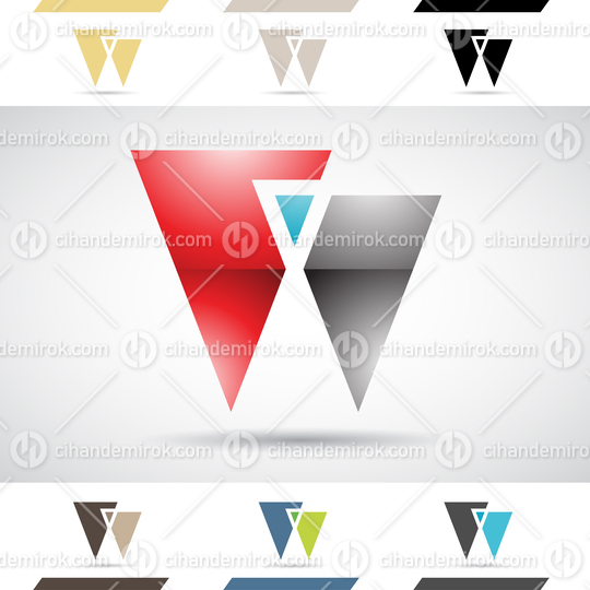 Red Blue and Black Abstract Glossy Logo Icon of Letter W with Triangles 