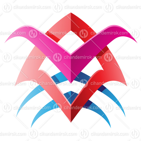 Red Blue and Magenta Fish Like Tribal Symbol