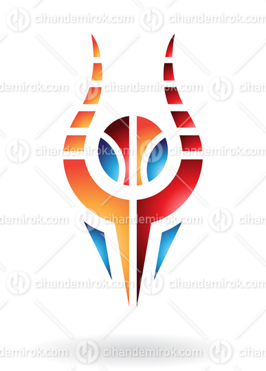 Red Blue and Orange Abstract Logo Icon of a Horned Totem-Like Shape