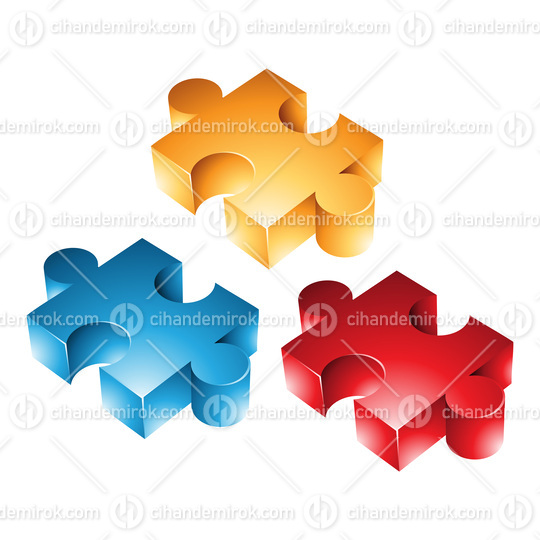 Red Blue and Yellow Jigsaw Pieces on a White Background