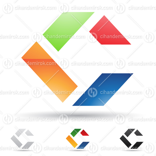 Red Blue Green and Orange Glossy Abstract Logo Icon of Rectangular Letter C