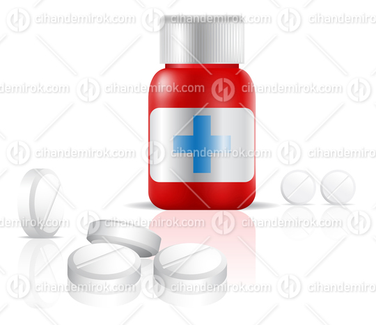 Red Bottle of Painkiller Drugs and Medication