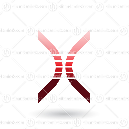 Red Bow Shaped Striped Icon for Letter X Vector Illustration