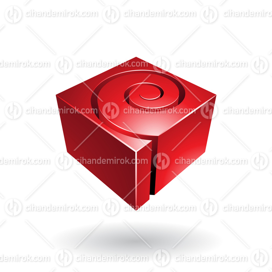 Red Cubical Shiny Shape with a Spiral Hole