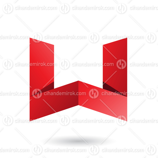 Red Folded Paper Letter W Vector Illustration