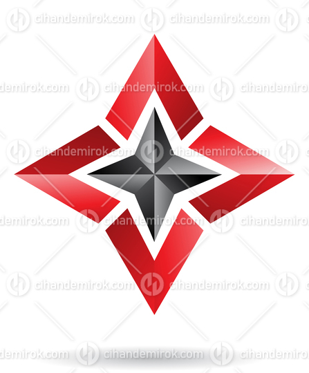 Red Folded Square Abstract Logo Icon with a Black Star in the Center 