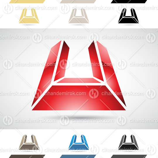 Red Glossy Abstract Logo Icon of Three Dimensional Letter U