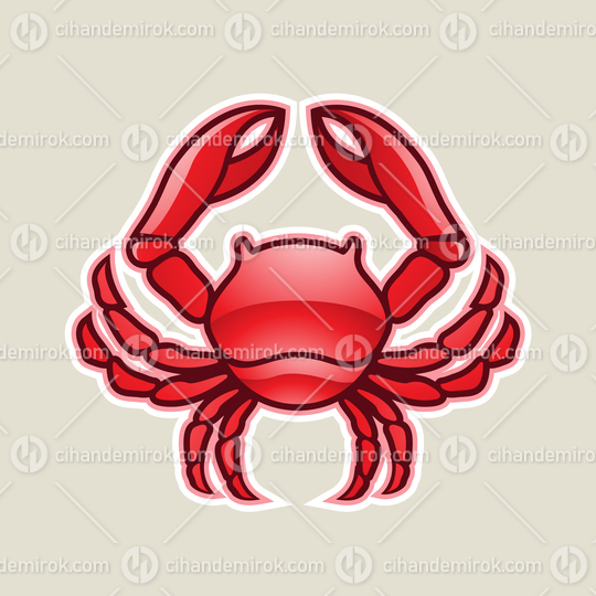 Red Glossy Crab or Cancer Icon Vector Illustration