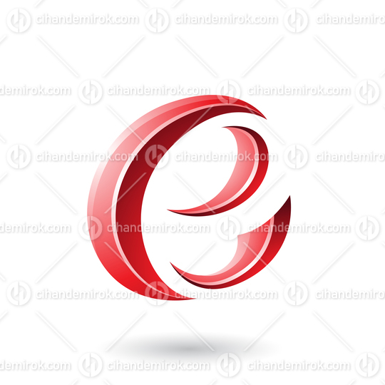 Red Glossy Crescent Shape Letter E Vector Illustration
