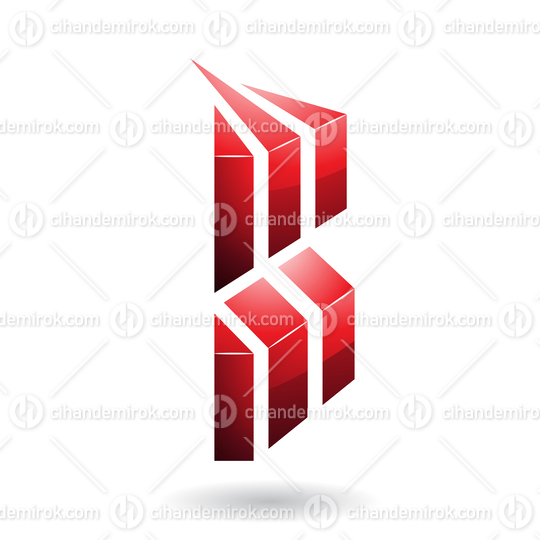 Red Glossy Embossed Striped Letter B Icon with Shadow