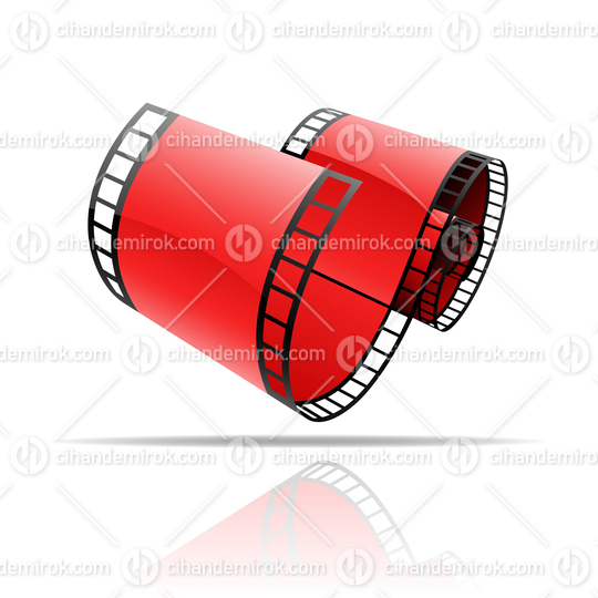 Red Glossy Film Reel Icon with Shadow and Reflection