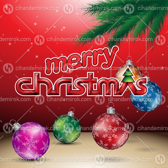 Red Glossy Merry Christmas Background Vector Illustration