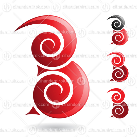Red Glossy Puffy Swirly Spiky Letter B Icon