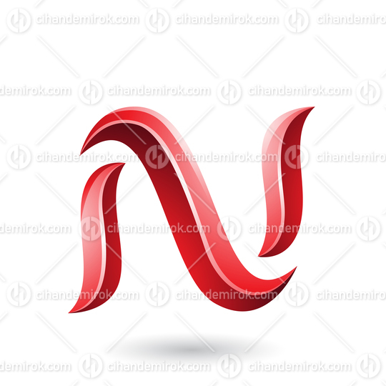 Red Glossy Snake Shaped Letter N Vector Illustration