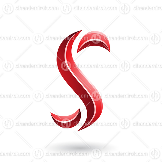 Red Glossy Snake Shaped Letter S Vector Illustration
