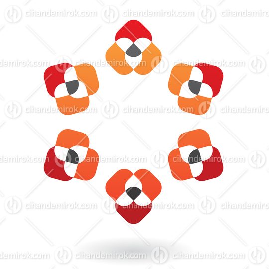 Red Orange and Black Intersecting Rounded Squares Abstract Logo Icon