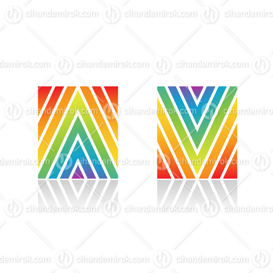 Red Orange and Green Arrow Shaped Stripes for Letters A and V