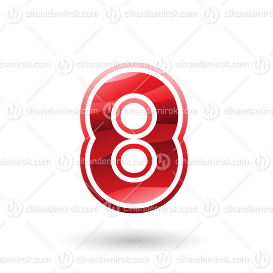 Red Round Striped Icon for Number 8 Vector Illustration