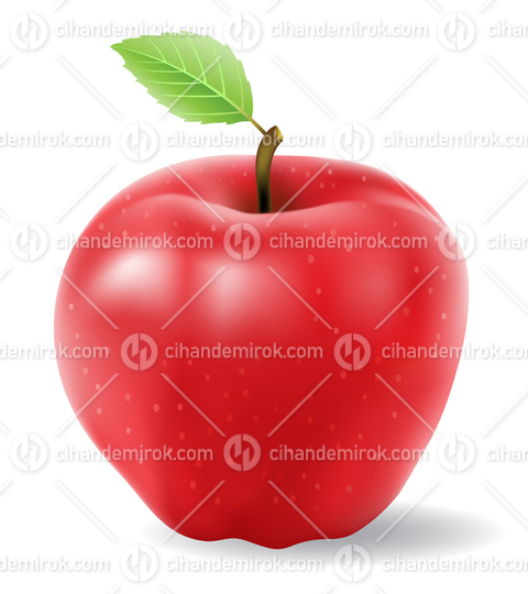 Red Shiny Apple with a Green Leaf, Gradient Mesh Illustration