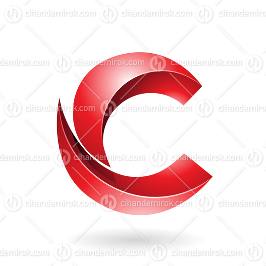 Red Shiny Melon Slice Shaped Letter C Icon