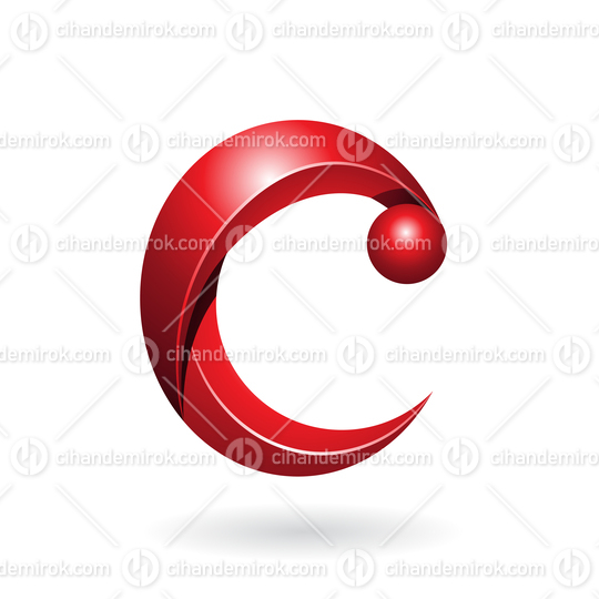 Red Shiny Two Piece Letter C with Pom Pom Shaped Tip