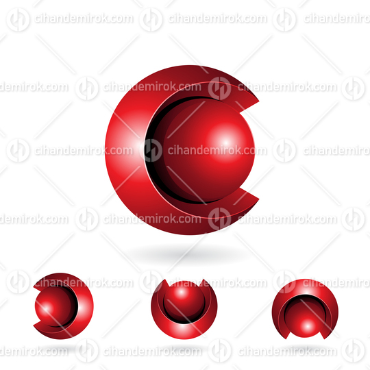 Red Spherical 3d Bold Two Piece Letter C Icon