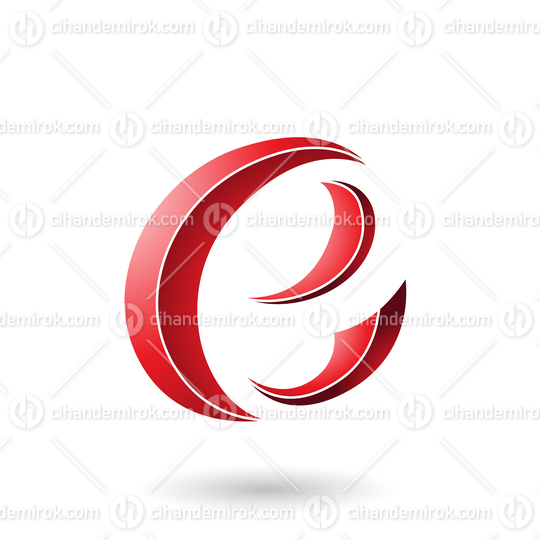 Red Striped Crescent Shape Letter E Vector Illustration
