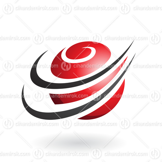 Red Swirly Sphere with Curvy Swooshed Lines