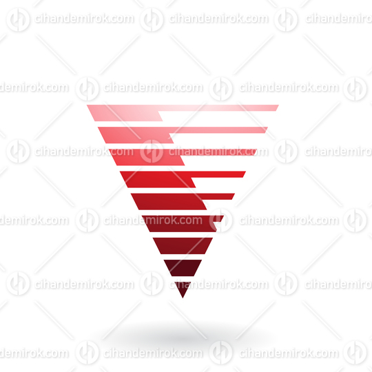 Red Triangular Icon for Letter V with Thin and Thick Horizontal Stripes 