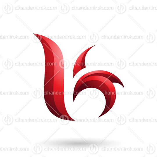 Red Wavy Leaf Shaped Letter B or K Vector Illustration
