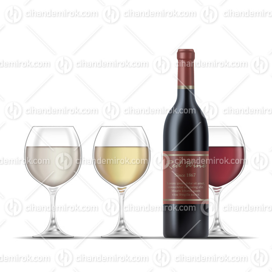 Red Wine Bottle and Three Wine Glasses