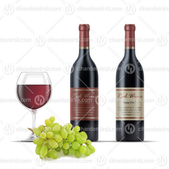 Red Wine Bottles and Grapes