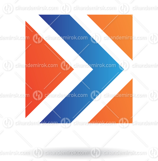 Right Facing Blue Arrow in an Orange Square Logo Icon