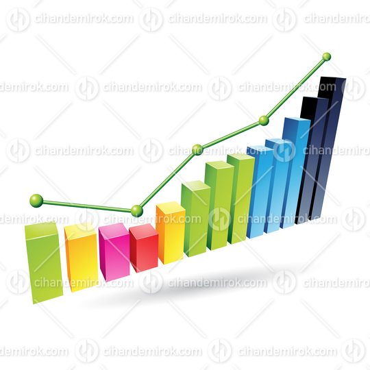 Rising Stats Graph with 3d Blue Green Yellow and Red Bars