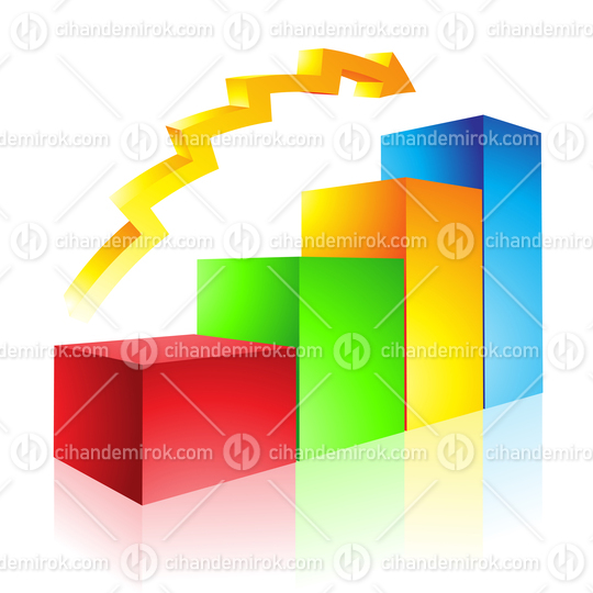 Rising Stats Graph with a 3d Arrow, Colorful Bars and Reflection