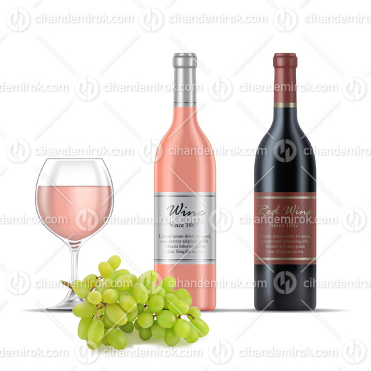 Rose Wine and Red Wine with Grapes