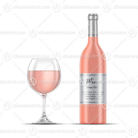 Rose Wine Glass and Wine Bottle